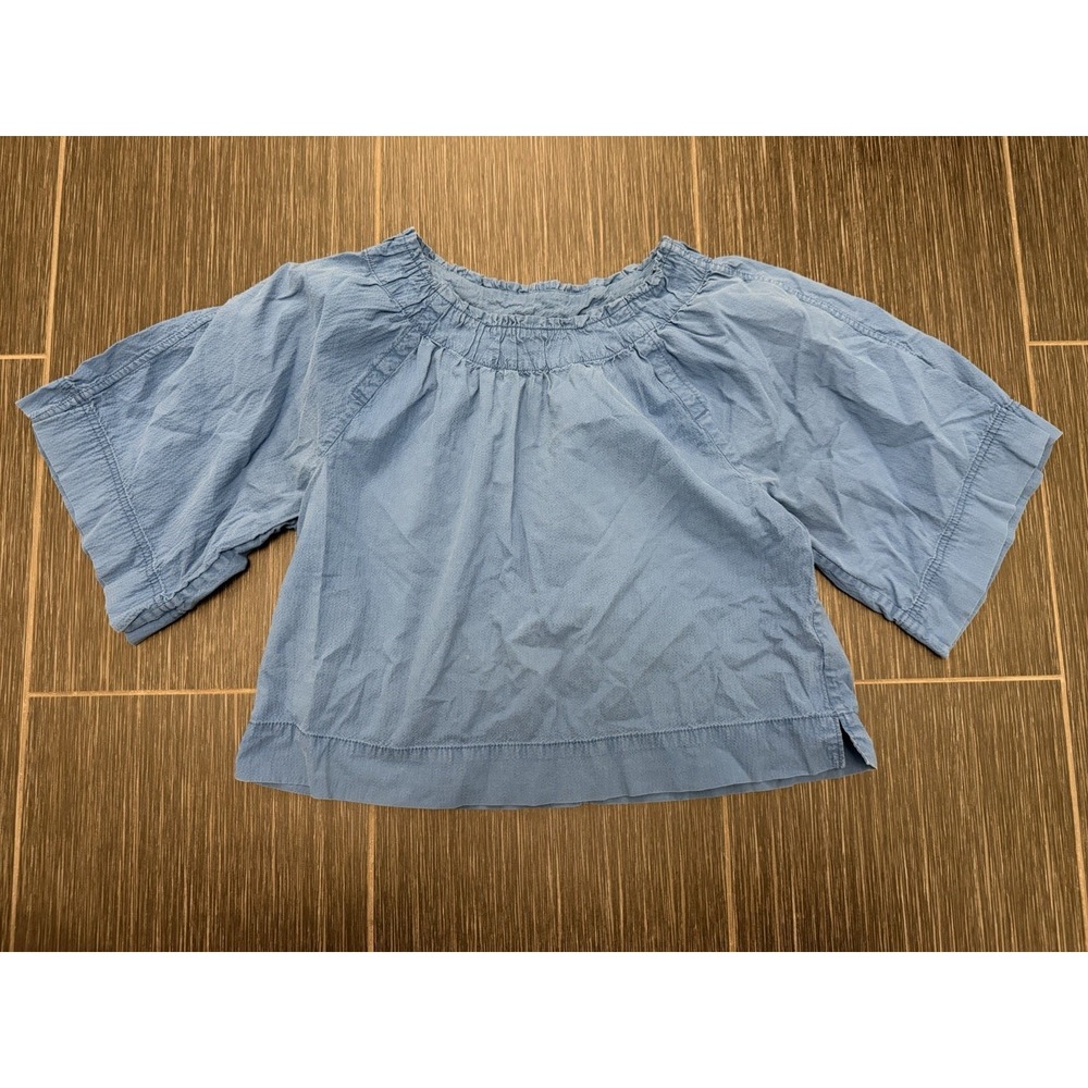 Everlane Seersucker Gathered Tee Sz M Organic Cotton Peasant Cottage Boxy